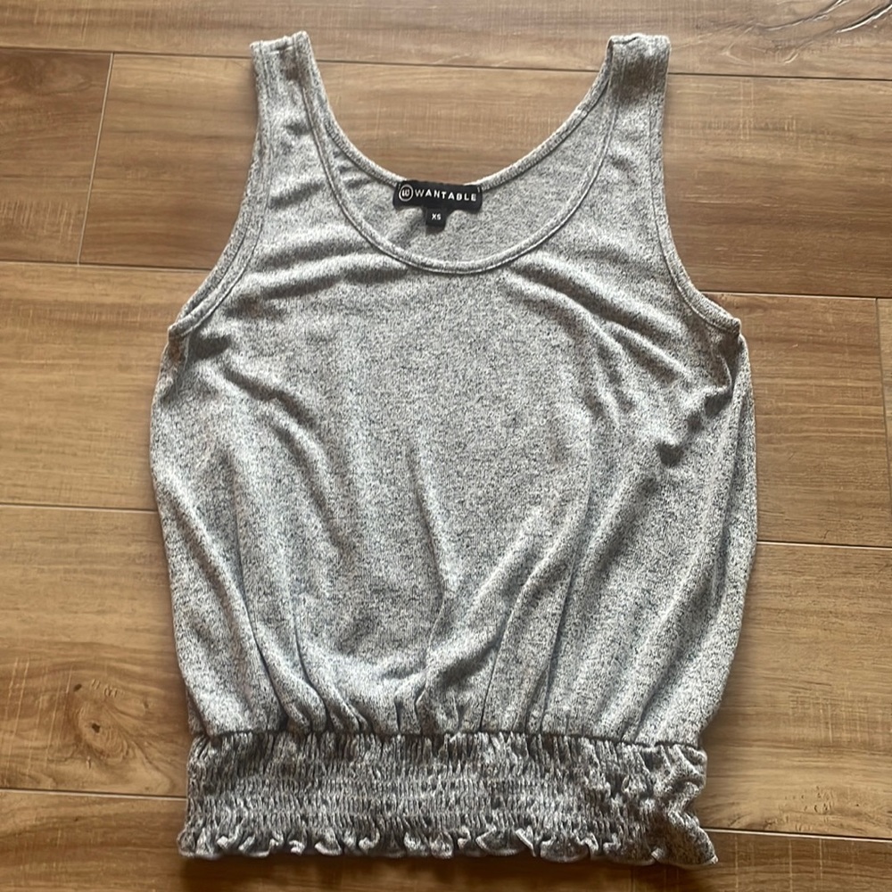 Smocked Brand Tank Top in Heather Grey
